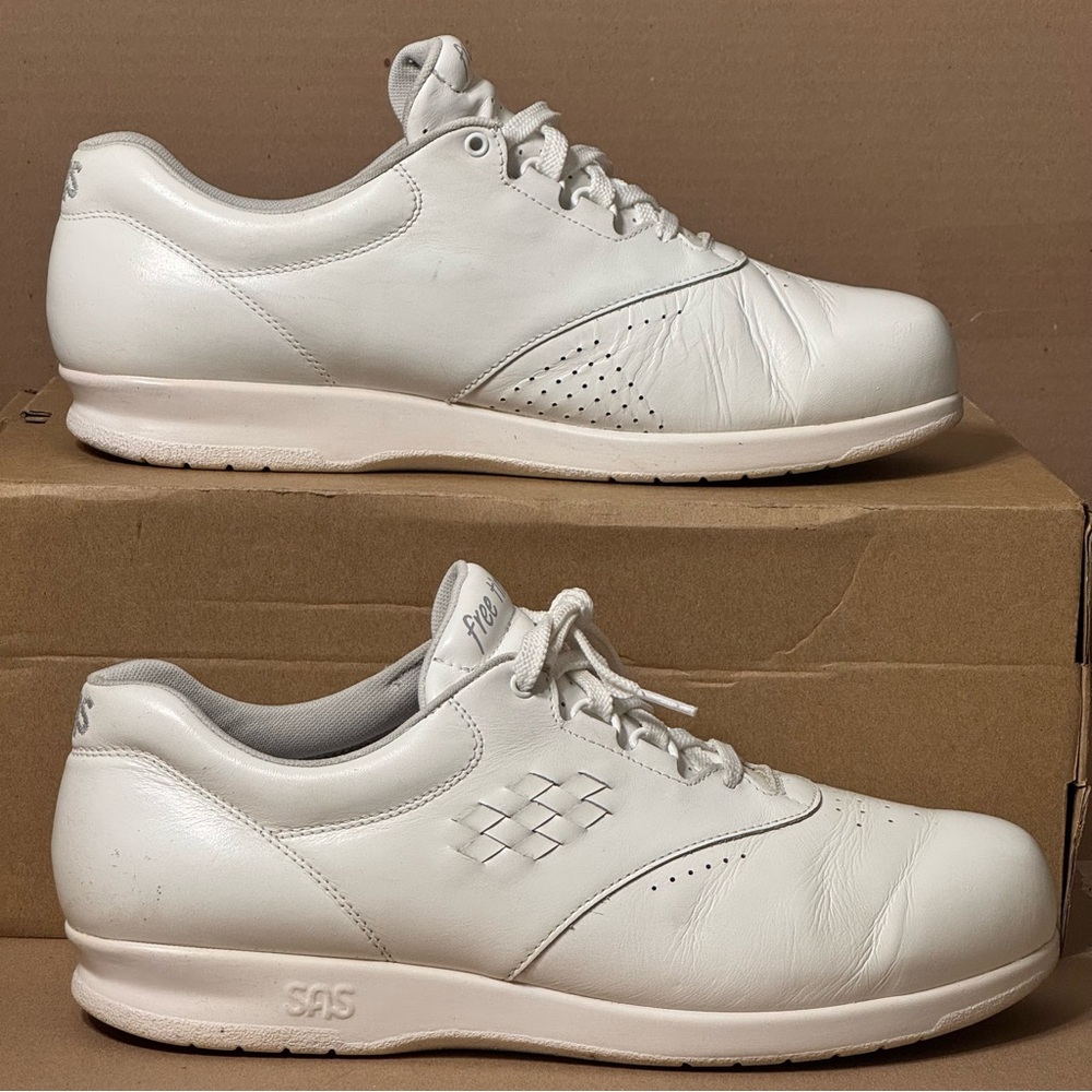 SAS Free Time Women’s Walking Shoes White Leather Sneak 11M – Comfort Orthopedic